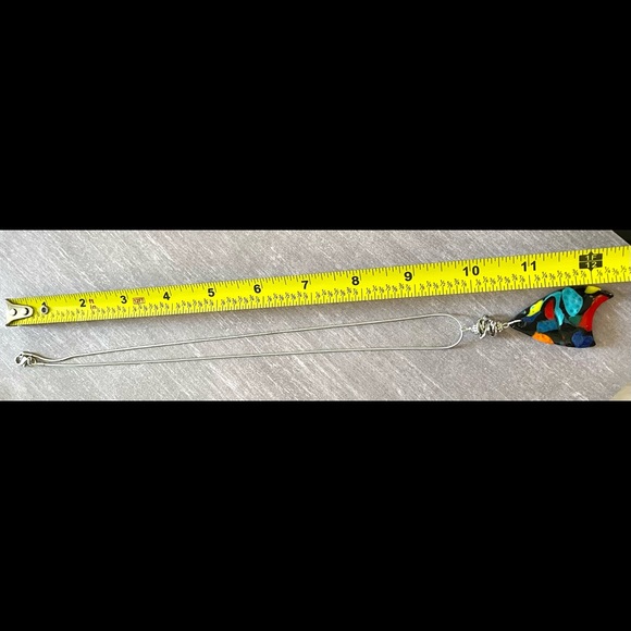 Multicolor polymer clay pendant and 925 silver plated chain. - Picture 3 of 4